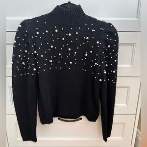 Zara black turtleneck with pearl detail S